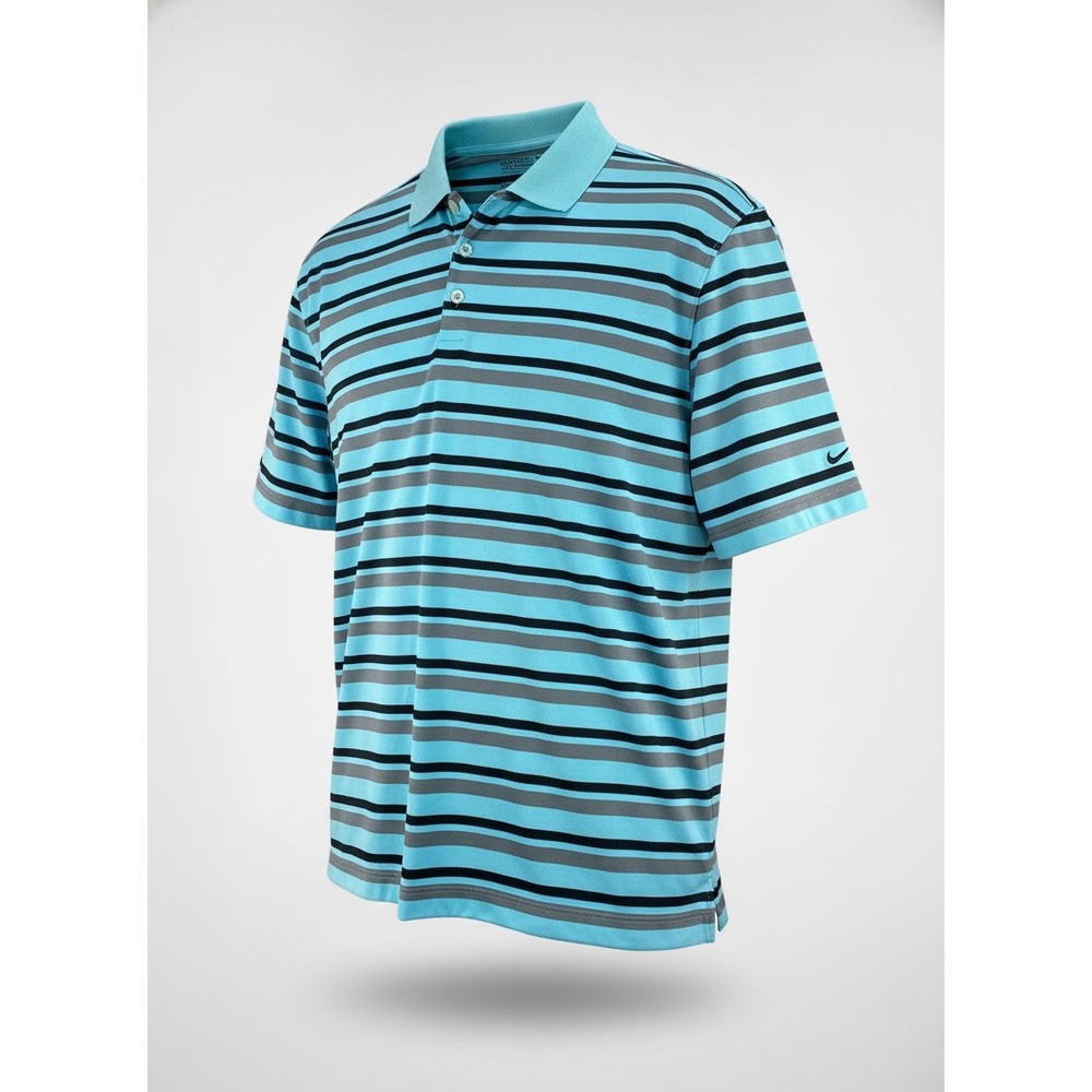 Nike Golf Tour Performance Dri-FIT Striped Polo Shirt Mens XL Blue Black Grey